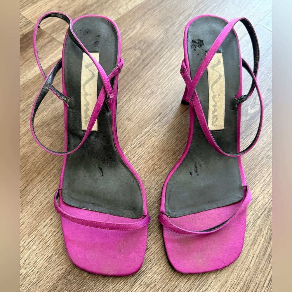 Nina Pink Satin Strappy Sandal Heels 6 1/2M